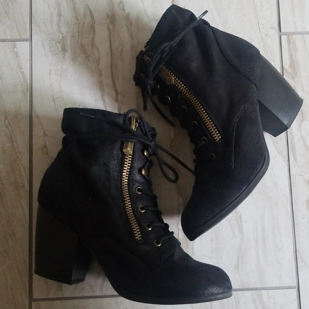 Black lace up booties